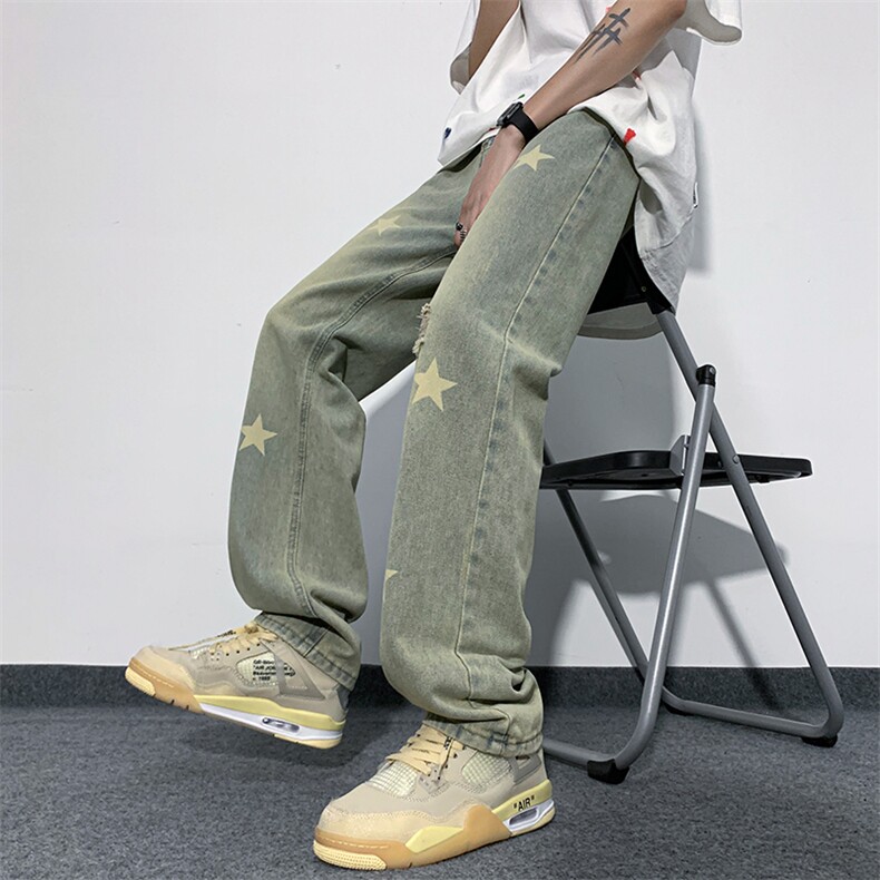 新款牛仔裤街头潮流复古简约宽松直筒阔腿长裤子N01465-P45,男装牛仔裤,星座308B-2