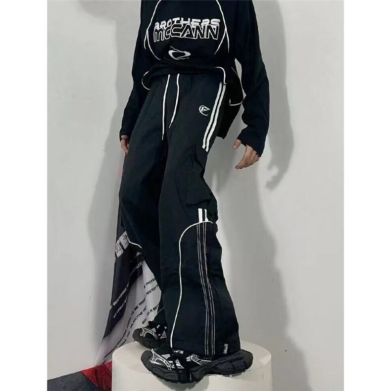 网络图现货！设计感小众条纹宽松微喇拖地休闲裤RD76-P55,男装休闲裤,星座1005-4