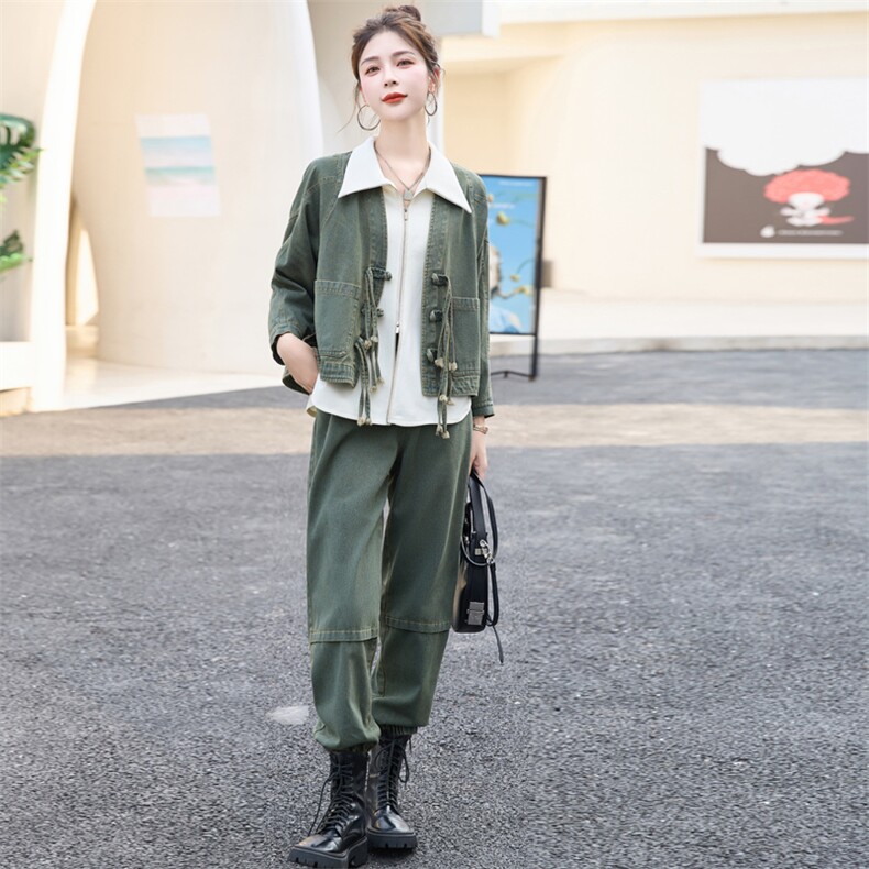 春秋欧货复古流行牛仔工装套装女2025新款时髦气质休闲三件套装潮,女装套装/套裙,欣品汇