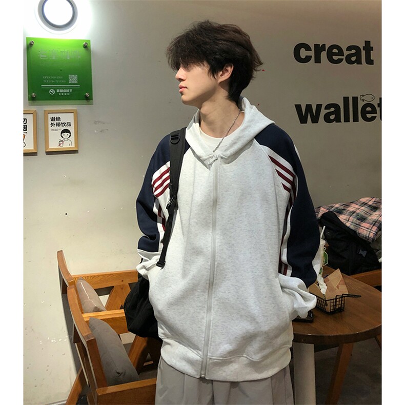 抖音得物高品质26春装美式高街重磅织带拼接撞色立领卫衣外套CM41,女装短外套,电商A486