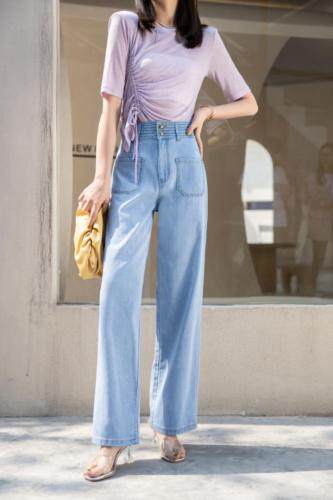 贴袋牛仔烟管裤，女装，杭派依秀