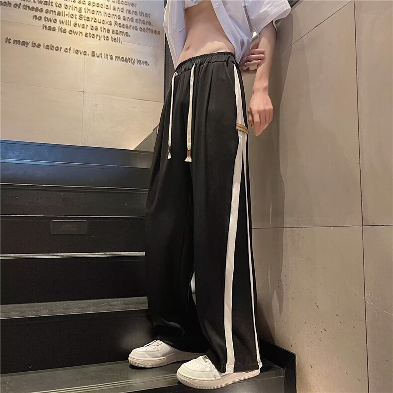 条纹男宽松型潮长裤青春流行运动裤直筒时尚潮牌休闲裤KG30-P38,男装休闲裤,星座1109-3