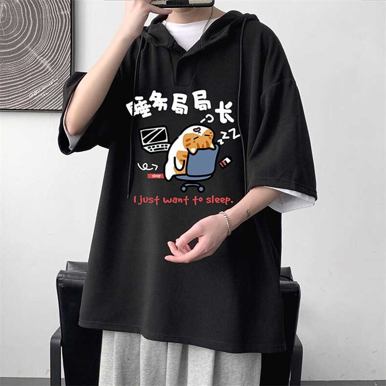 LD54447-P45NASA连帽短袖t恤男大码胖子带帽五分袖中袖,男装T恤,电商A040