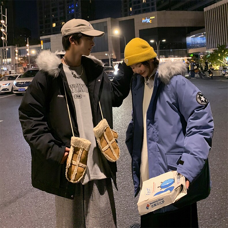 现货万件毛领学生情侣刺绣港风落肩宽松连帽羽绒服外套男,男装羽绒服,星座301D-5(原星座1415）