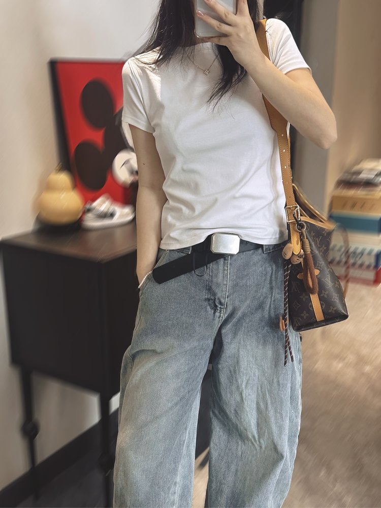 辣妹圆领短袖T恤女装春季2025新款气质修身显瘦纯色短款上衣t恤,女装T恤,沐策羊绒