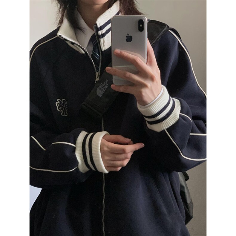 棒球服早秋外套女美式立领卫衣休闲宽松慵懒夹克上衣W18,男装夹克,星座1116A（原606A-3）