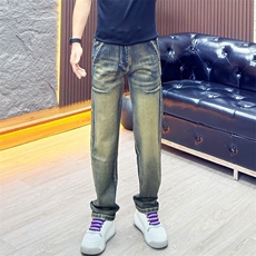 1506-1/KG6391/P52烟灰色男士牛仔裤高档复古做旧色休闲裤，男装牛仔裤，星座1506-1
