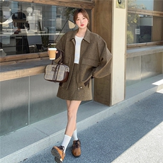 美拉德复古氛围感人字纹毛呢套装2C212-G187-P215-K318，女装套装/套裙，2C212