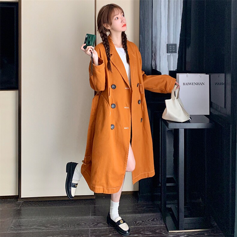 多巴胺高级小众英伦风南瓜色风衣外套女春秋季超火好看中长款大衣，女装风衣，浙宝276（原081）