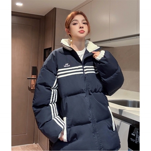 冬装中性 美式条纹织带棉服 刺绣logo棉衣休闲外套男女G1100 P118图片