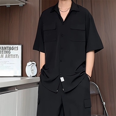 C3070/P35新款港风冰丝工装多口袋短袖衬衣男女潮大码外套衬衫男，男装衬衫，电商A141