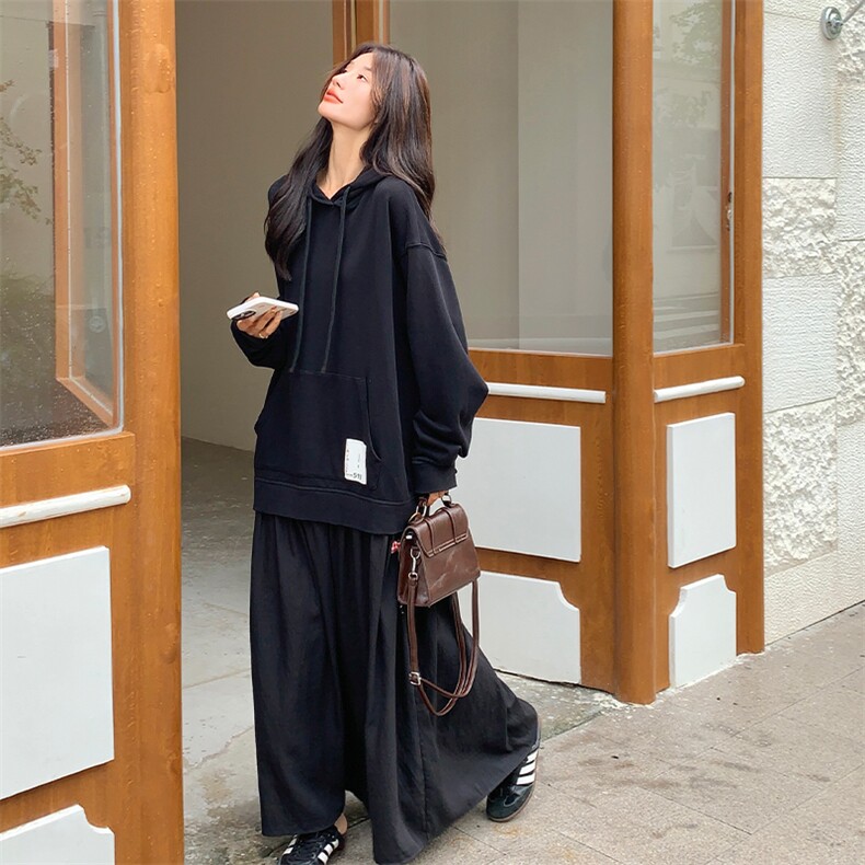 慵懒风连帽假两件卫衣连衣裙女2025春秋季新款宽松巨显瘦减龄长裙,女装连衣裙,2C007