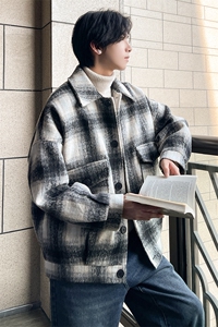 毛呢大衣oversize宽松大口袋呢子韩版潮男士夹克A071-JK107-P108图片