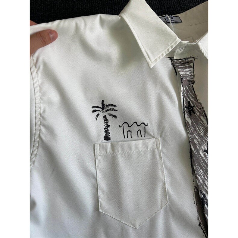 CS62-P40假领带设计男女夏季宽松短袖衬衫休闲百搭衬衣,男装T恤,电商B327