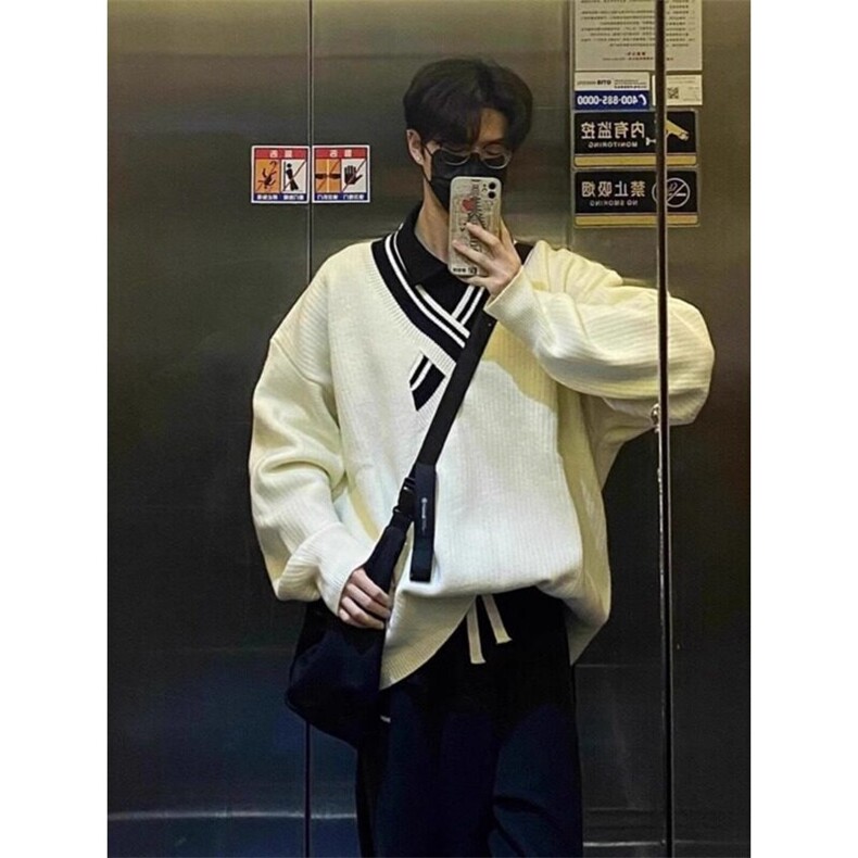 小众不规则V领针织衫毛衣条纹撞色套头上衣潮MY839特P46,男装针织衫/毛衣,星座908-1