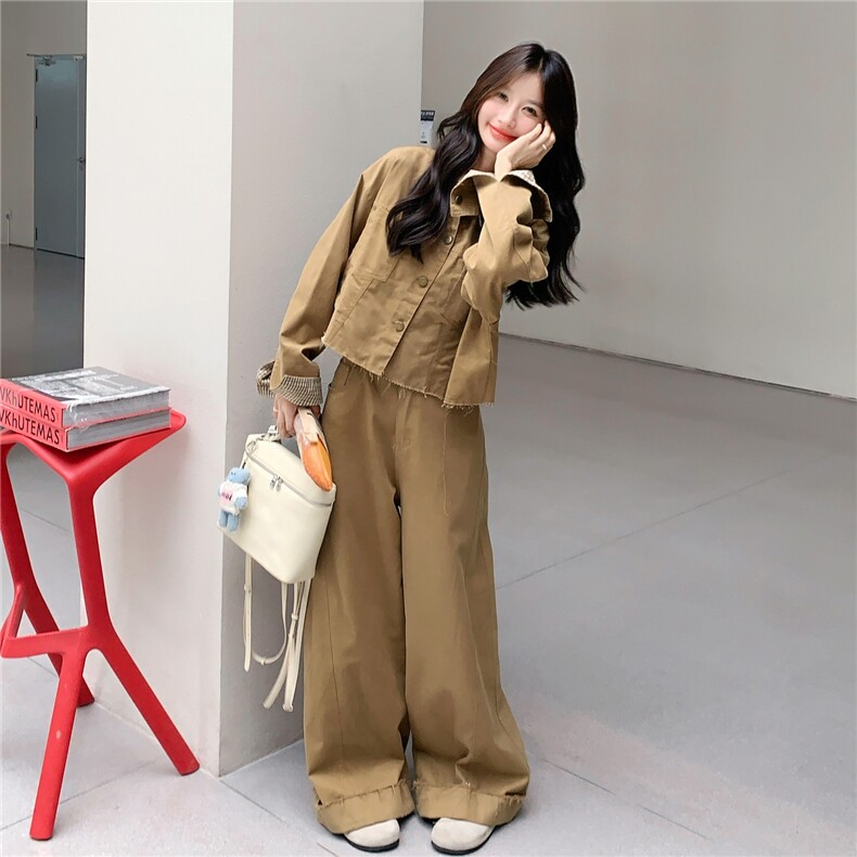 新款！大量！格子拼接工装阔腿裤两件套2C133-8975-P195-K268,女装套装/套裙,2C133