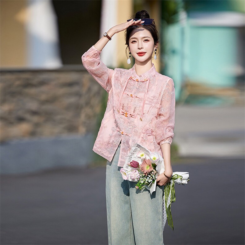 新中式国风刺绣欧根纱薄外套女2025春夏新款气质百搭防晒开衫上衣,女装防晒衣,艾仟回(原伊仟回)
