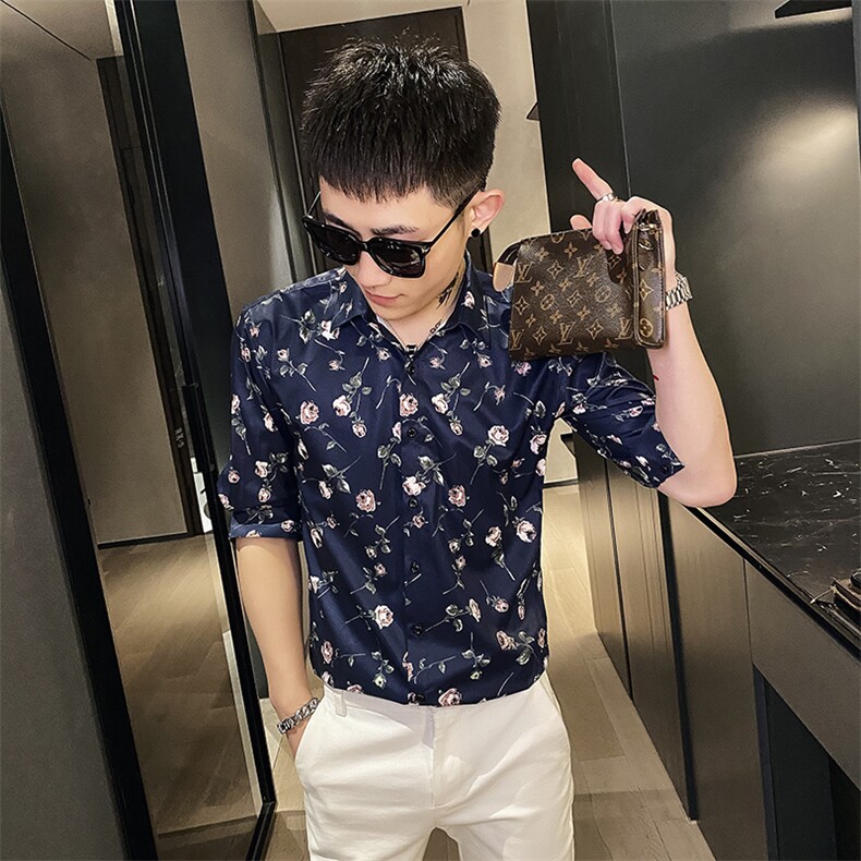 312A-101-P55新款社会小伙中袖衬衫韩版潮流男士五分袖衬衣D，男装T恤，星座312A-5