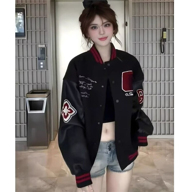 撞色棒球外套男女情侣秋冬季印花美式重磅宽松夹克JK739-P45,男装夹克,星座208-5