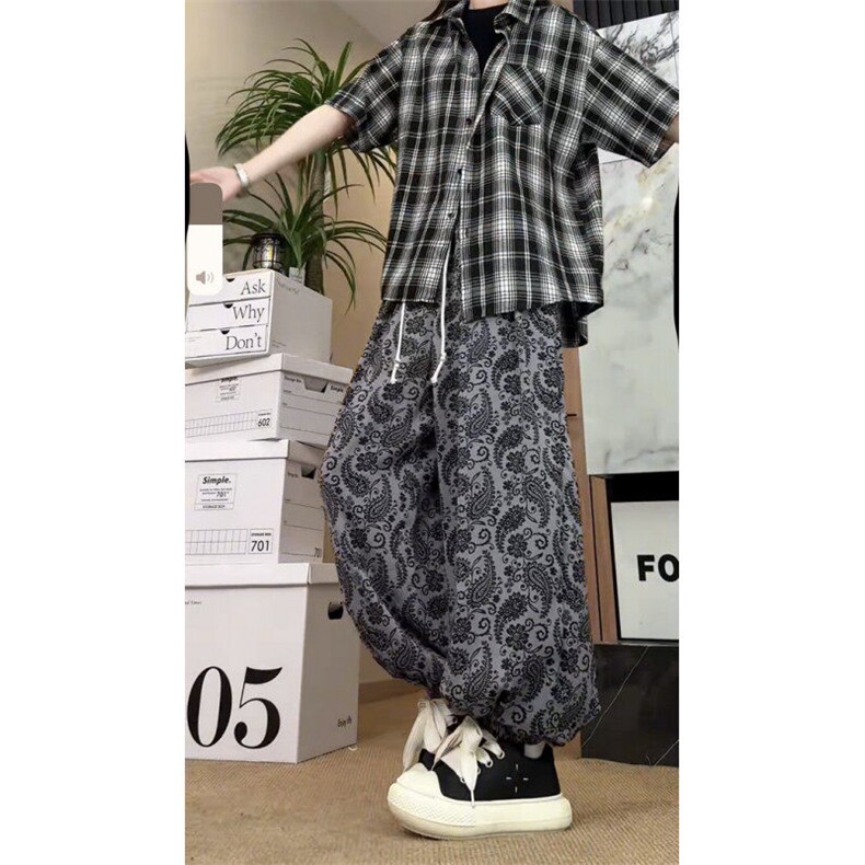25夏季复古腰果花冰丝裤子夏季薄款宽松阔腿裤防晒裤504-K891-P50,男装防晒衣,星座504