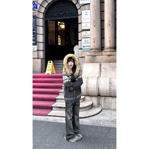 重磅北极绒座山雕大毛毛领毛衣外套冬美式复古休闲慵懒风针织开衫图片