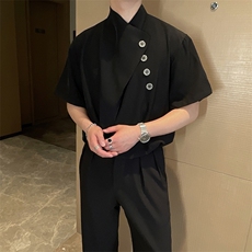 夏季新中式小众高级不规则宽松垂感短袖衬衫男士风衬衣CS860P60，男装衬衫，电商B267