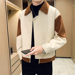 男新款呢子大衣秋冬妮子毛呢拼色宽松夹克外套A236-JK-5032-P135图片