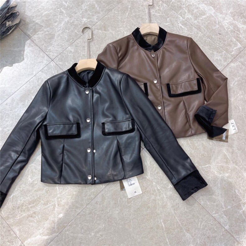 丝绒拼接皮衣，女装皮衣，时代公主