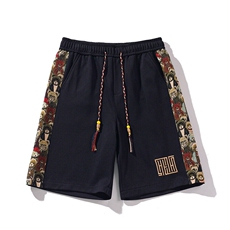 休闲中国风短裤男夏季直筒新款小熊刺绣抽绳高街五分裤子国潮男装，男装休闲裤，电商A022