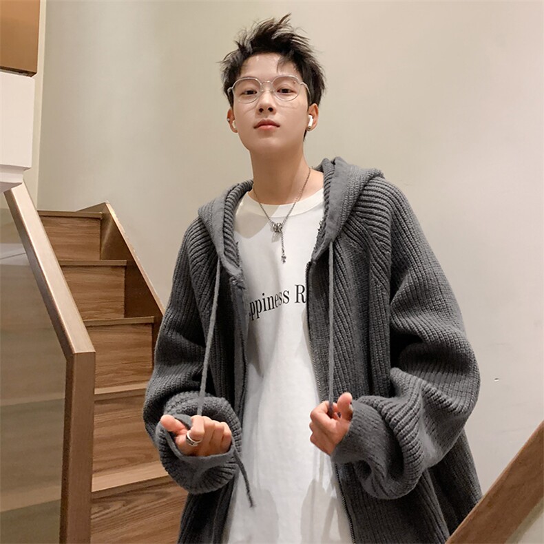 高质量鹿毛绒毛衣黑色灰色杏色秋冬开衫上衣毛衣外套,男装针织衫/毛衣,星座1013