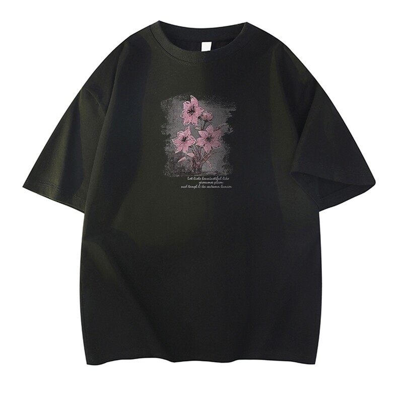 抖音得物210克现货宽松纯棉美式潮牌印花落肩袖纯棉T恤AT21102,男装T恤,电商A443