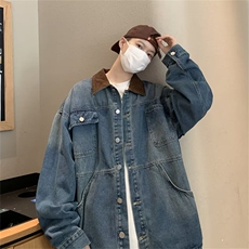 牛仔外套男潮牌高街潮流宽松大码多口袋拼接翻领工装夹克JN1225，男装夹克，星座1116A-1（原606A）