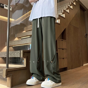 YK124 P35 控68 品质保障！夏冰丝垂坠感微喇纽扣西裤设计感裤子图片