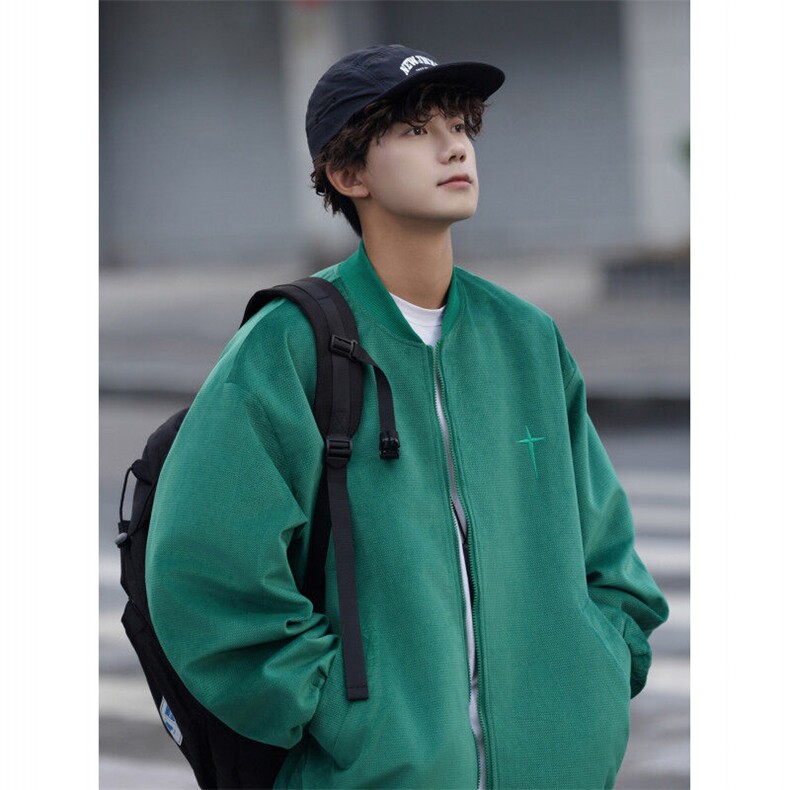 现货2026春刺绣工艺棒球服港风高街美式中性夹克男女外套W326TP55，男装夹克，电商A170