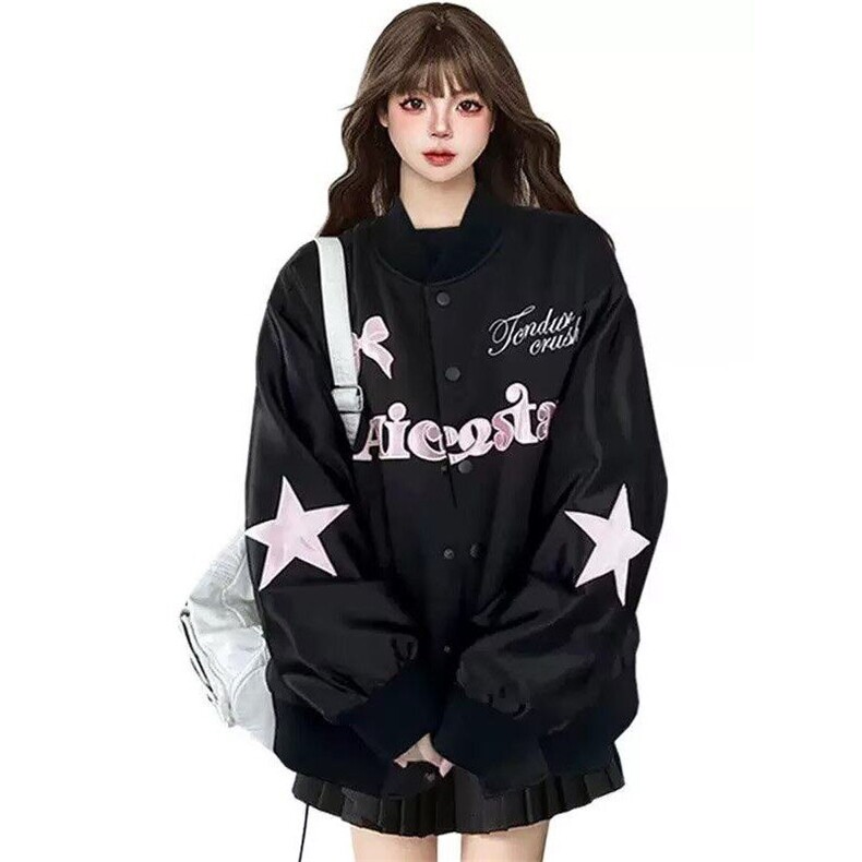 W9241-P78 网图现货 春季新款美式复古刺绣棒球服外套撞色夹克图片