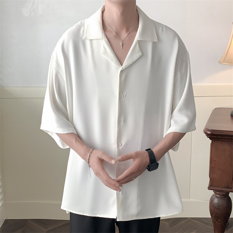现货-夏季冰丝衬衫男宽松潮牌青少年半袖衬衣-AC230661-P55控89图片