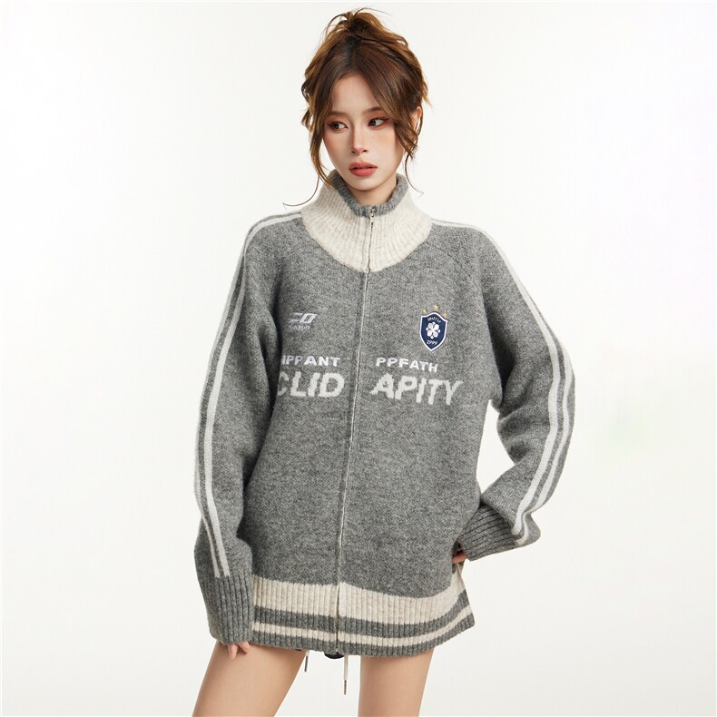 网络图现货秋季新款球服元素校园风开衫毛衣RMY326-P78图片