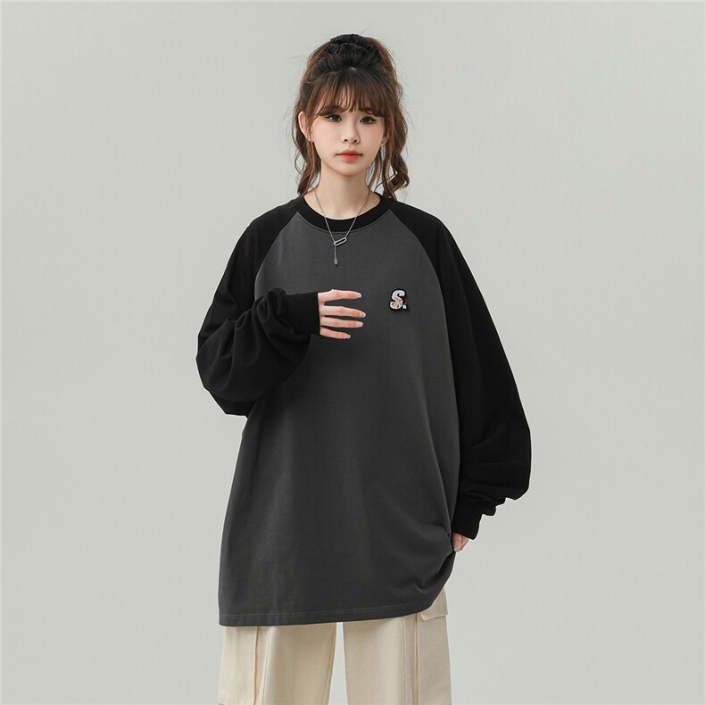 中性插肩袖设计大码S立体贴标短款印花字母卫衣女WY77079P30控48图片