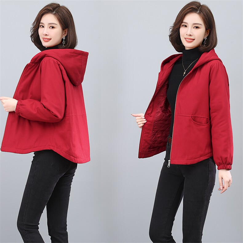 夹棉加厚外套女秋冬装2025新款时尚宽松休闲百搭连帽短款夹克上衣，女装棉衣/棉服，依恋蒂丝