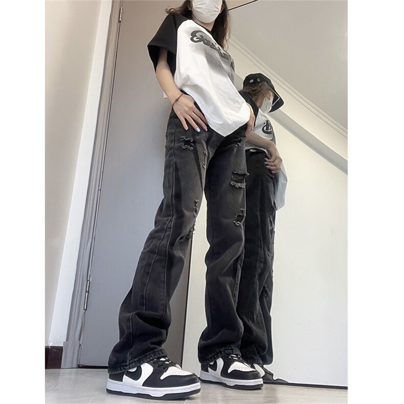 B221美式ins高街小众个性男女破洞牛仔裤LK23001-P65控88,男装牛仔裤,电商B221