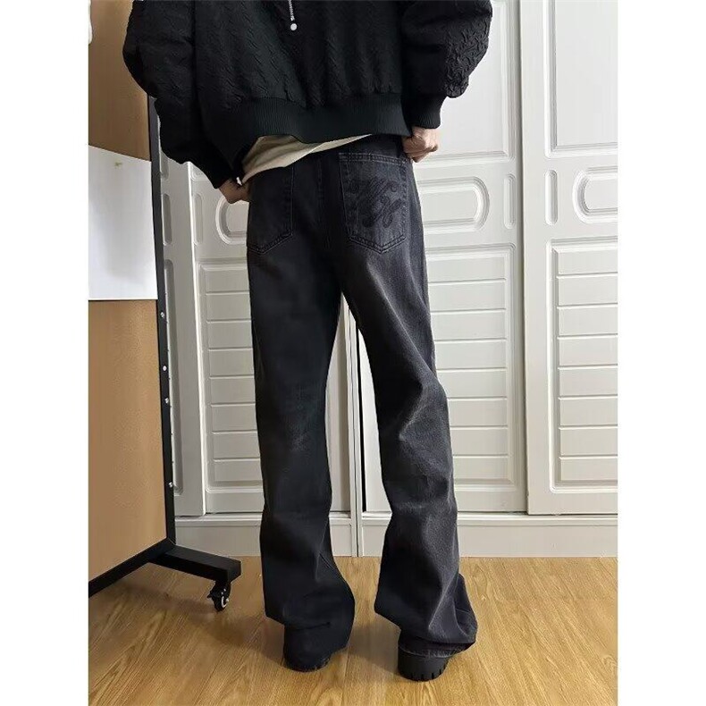 做旧牛仔裤男手工磨洗宽松百搭微喇叭裤男牛仔裤网图NK1758-p45，男装牛仔裤，星座302B-3