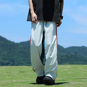 美式高街拼接条纹运动裤夏季直筒嘻哈kpop舞蹈服阔腿工装休闲裤