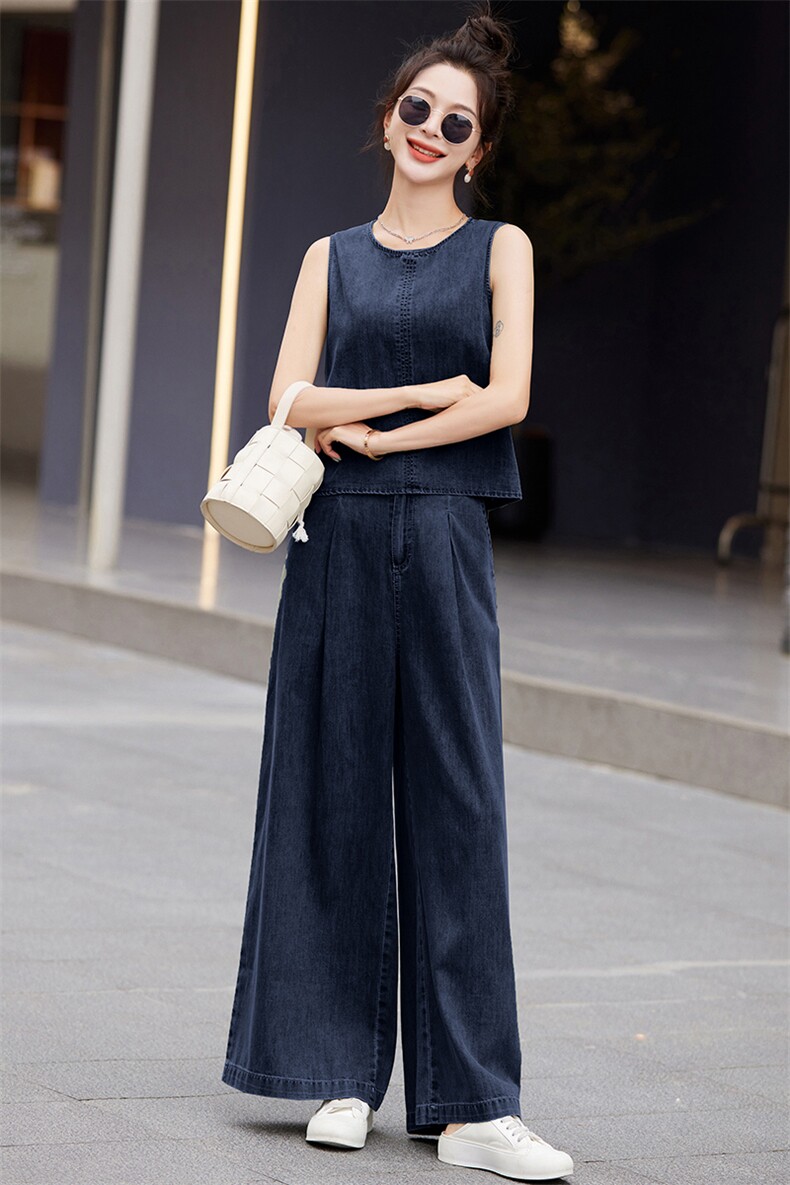 时尚蕾丝花边牛仔套装女2025春季新款超火穿搭短外套阔腿裤两件套,女装套装/套裙,悠米