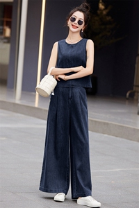 时尚蕾丝花边牛仔套装女2025春季新款超火穿搭短外套阔腿裤两件套图片