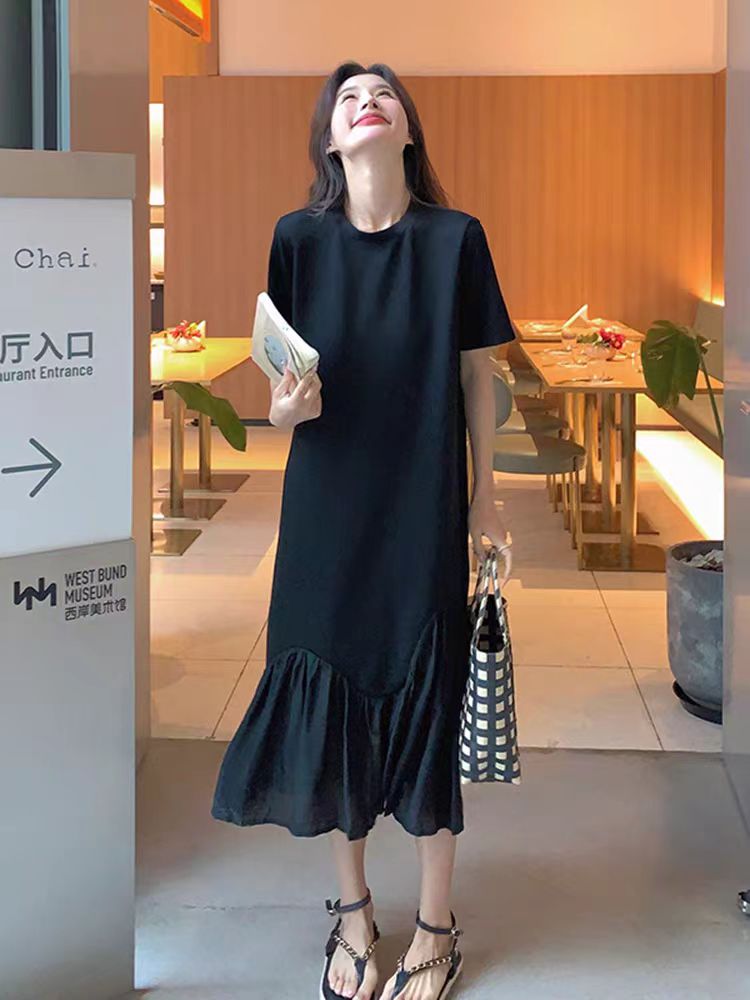 2025舒适百搭简约下摆鱼尾拼接连衣裙,女装连衣裙,湘姗