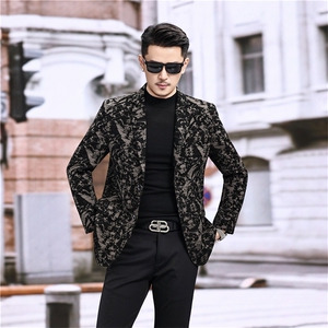 春秋款男士绵羊皮西服真皮休闲外套中年男装百搭通勤夹克地图纹图片