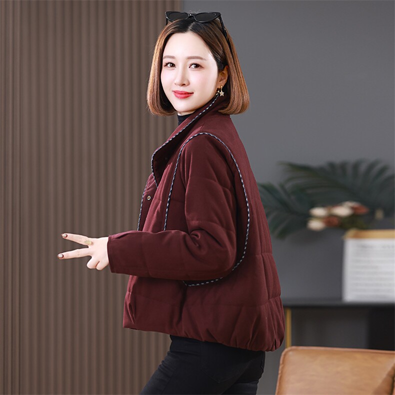 2025冬装新款短款明线装饰翻领棉衣外套,女装棉衣/棉服,雪樱依海