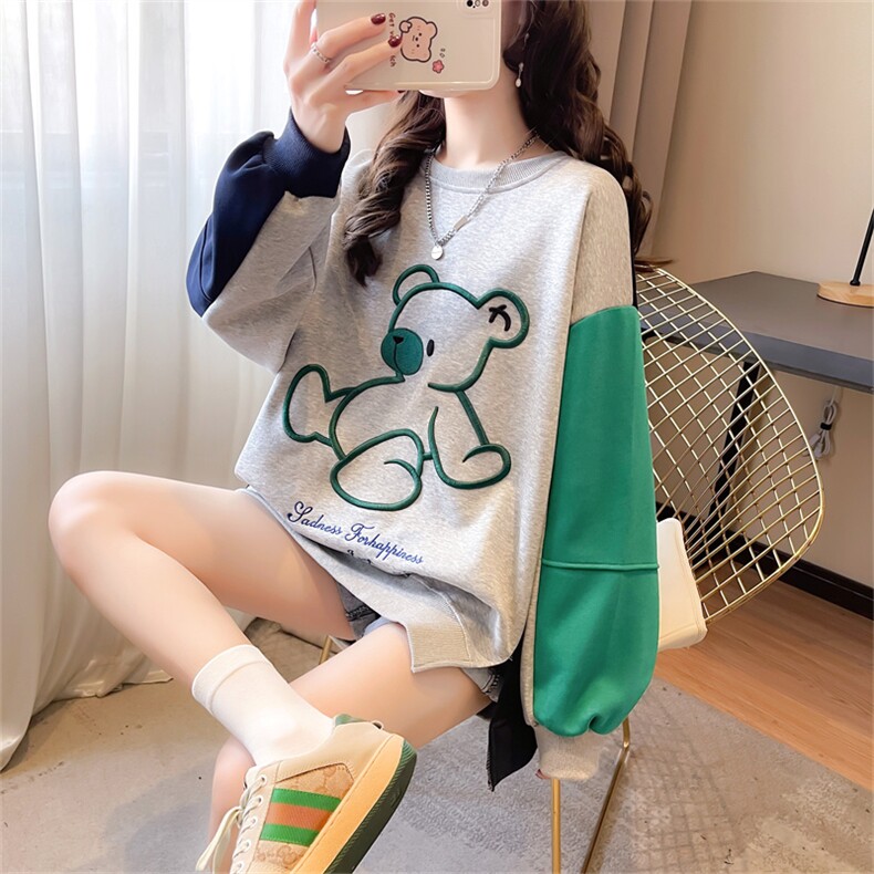 K9658韩版宽松刺绣卡通拼接插色大码女装薄款卫衣女P45,女装卫衣/绒衫,星座309B-2