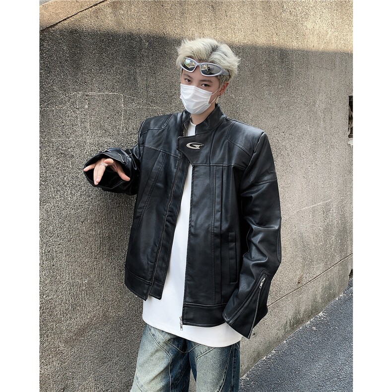 秋冬季立领机车皮衣男宽松短款垫肩美式复古PU夹克外套JK8520-P85,男装夹克,星座302B-2