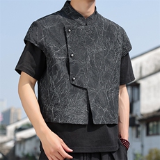 2025夏季新款男装新中式短款盔甲外搭风肌理短袖马甲C88-P65，男装背心/马甲，电商B277(原6028)